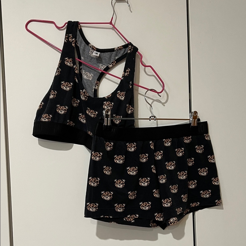 Moschino Black Leopard Print Pajama Set